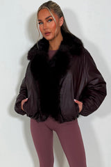 faux fur collar and trim bomber jacket womens styledup
