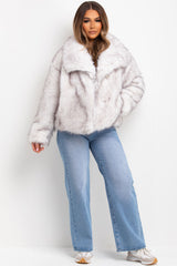 womens zara faux fur jacket with collar styledup