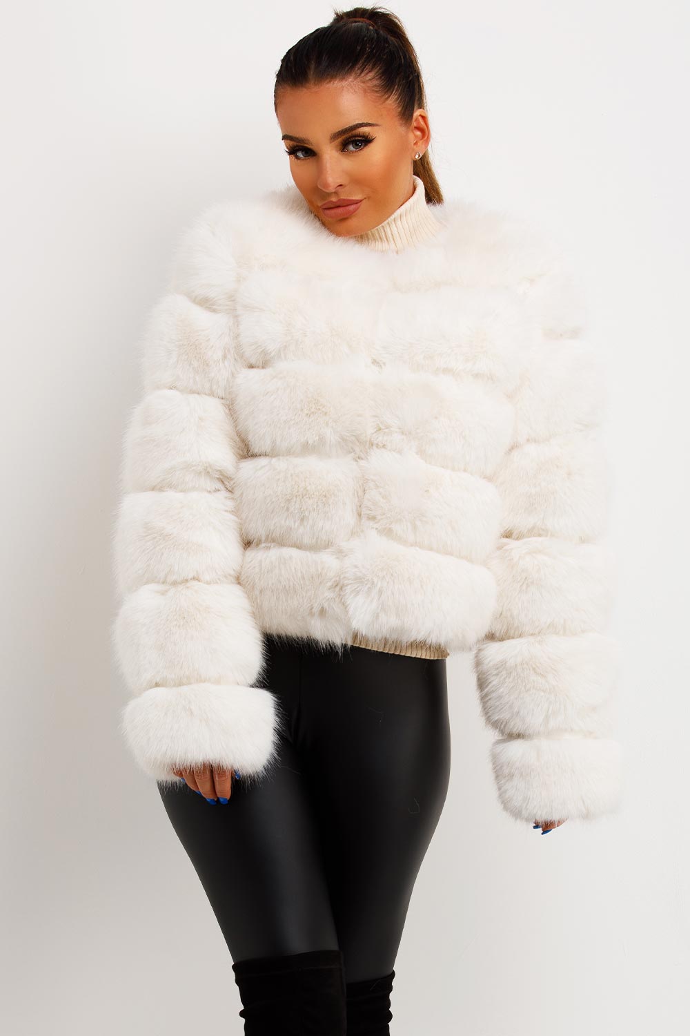womens faux fur coat white