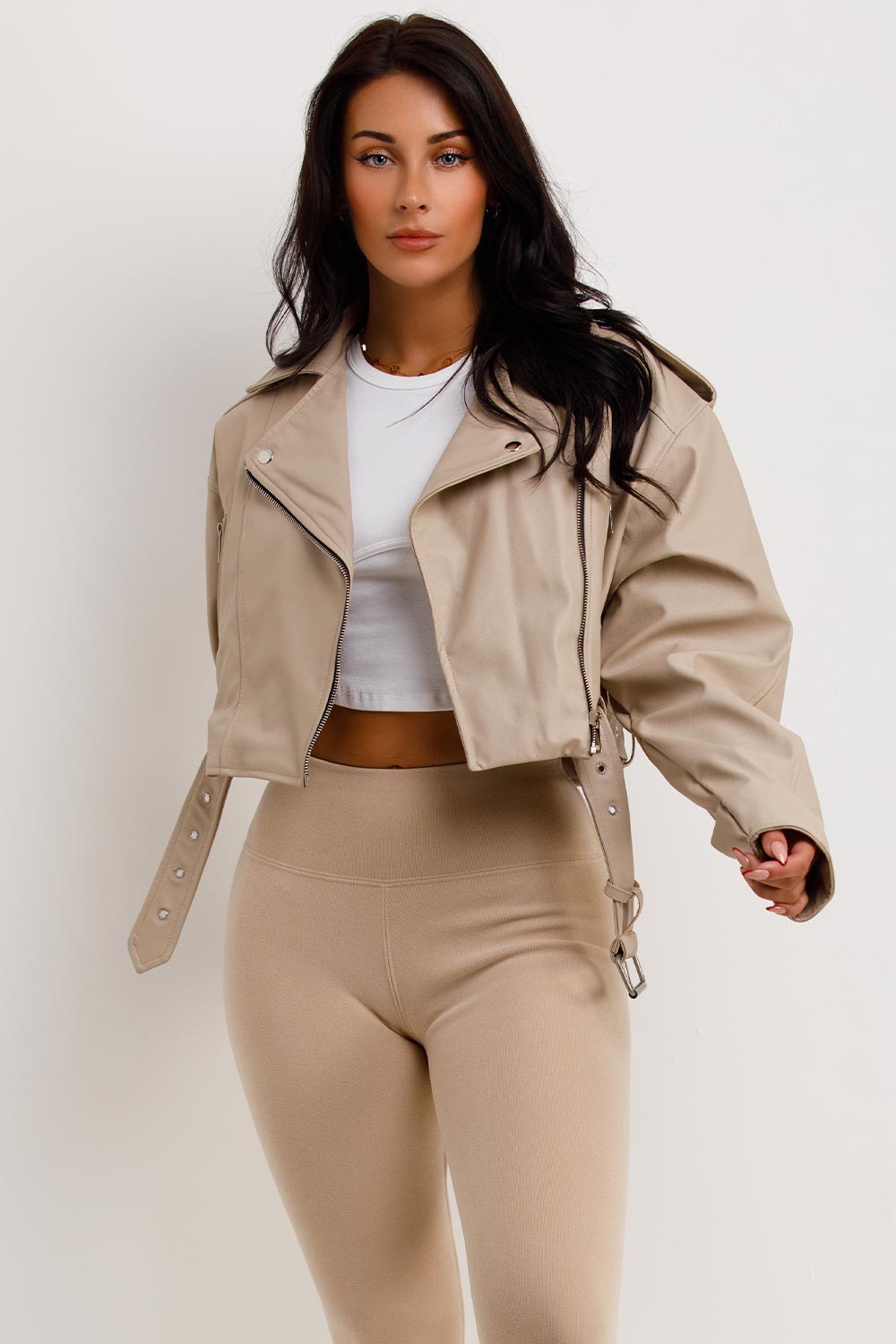 womens faux leather beige jacket zara uk