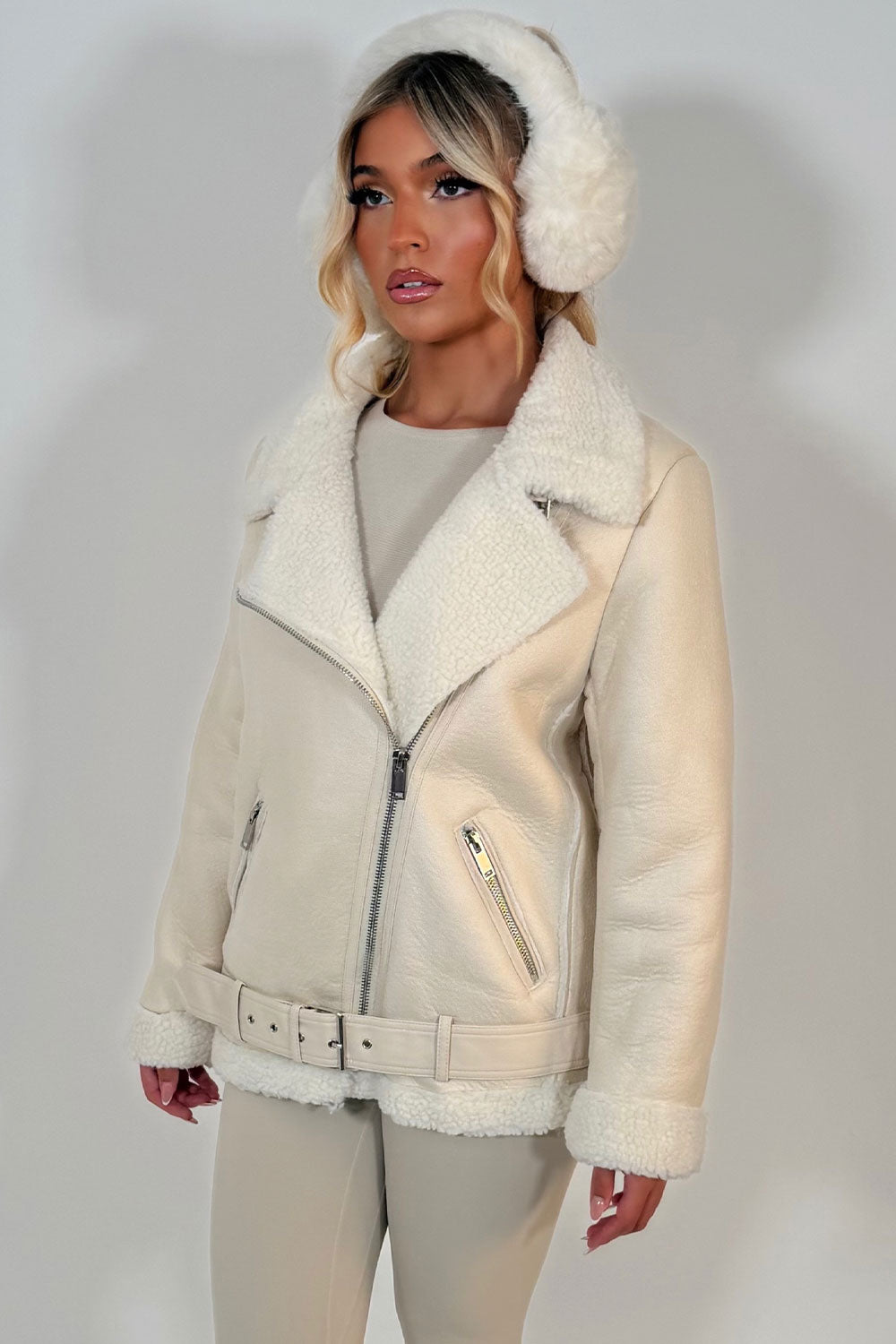 womens winter shearling aviator jacket styledup uk