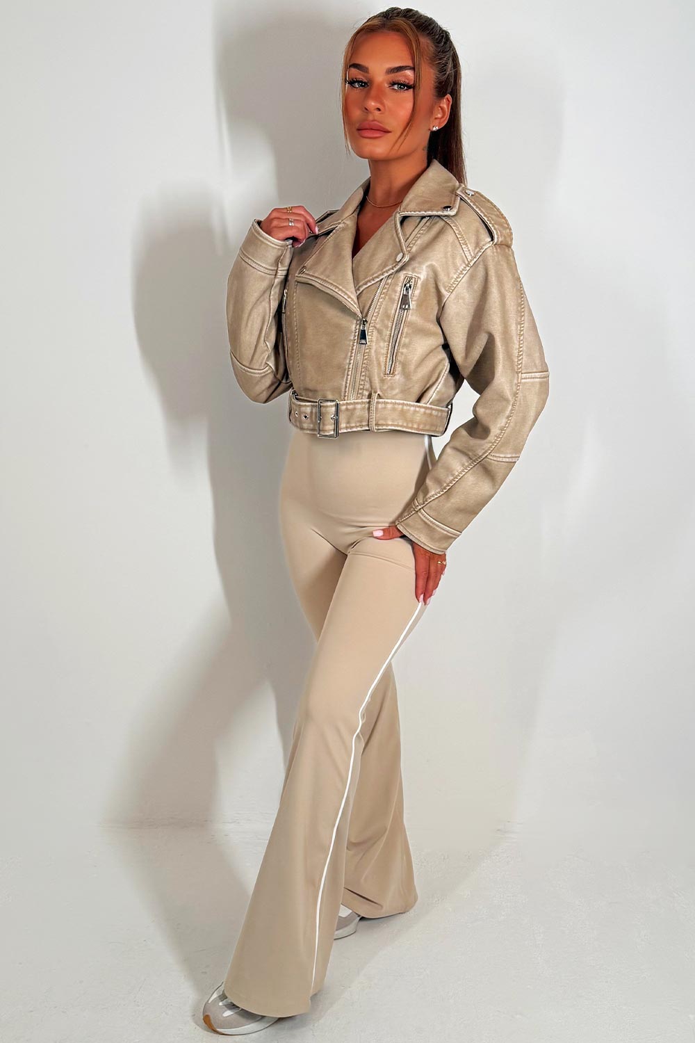 womens faux leather beige jacket zara uk