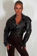 brown faux leather jacket cropped zara womens uk 
