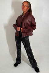 womens burgundy faux leather jacket zara uk