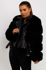 faux fur faux leather aviator jacket cropped