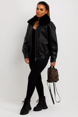 faux leather bomber jacket womens