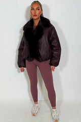womens fur collar and trim bomber jacket zara uk