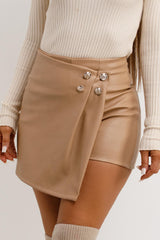 faux leather skorts with gold buttons