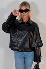 womens faux leather oversized jacket with scarf detail styledup uk