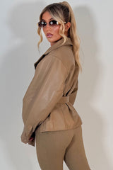 womens faux leather jacket with lapel collar for winter styledup uk