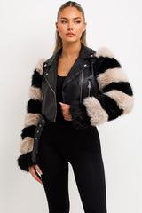 womens faux fur faux leather aviator jacket styledup