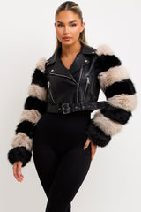 cropped aviator jacket faux fur faux leather womens