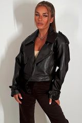 womens faux leather jacket with collar and shoulder tabs zara uk