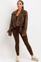 womens faux leather brown jacket zara uk