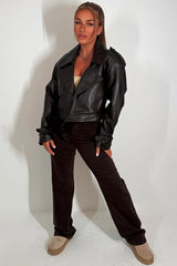 womens brown faux leather jacket zara uk