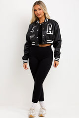 la faux leather crop bomber jacket