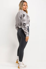 faux leather crop bomber jacket la detail