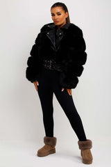 faux leather aviator jacket cropped with faux fur panel sale
