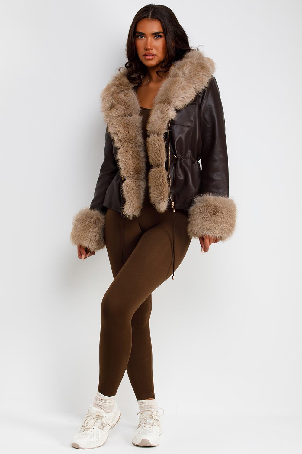 womens faux fur faux leather jacket for christmas markets uk styledup