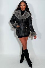 faux fur cuff faux fur collar winter jacket with belt styledup 