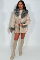 faux fur cuff faux fur collar winter jacket with belt styledup 