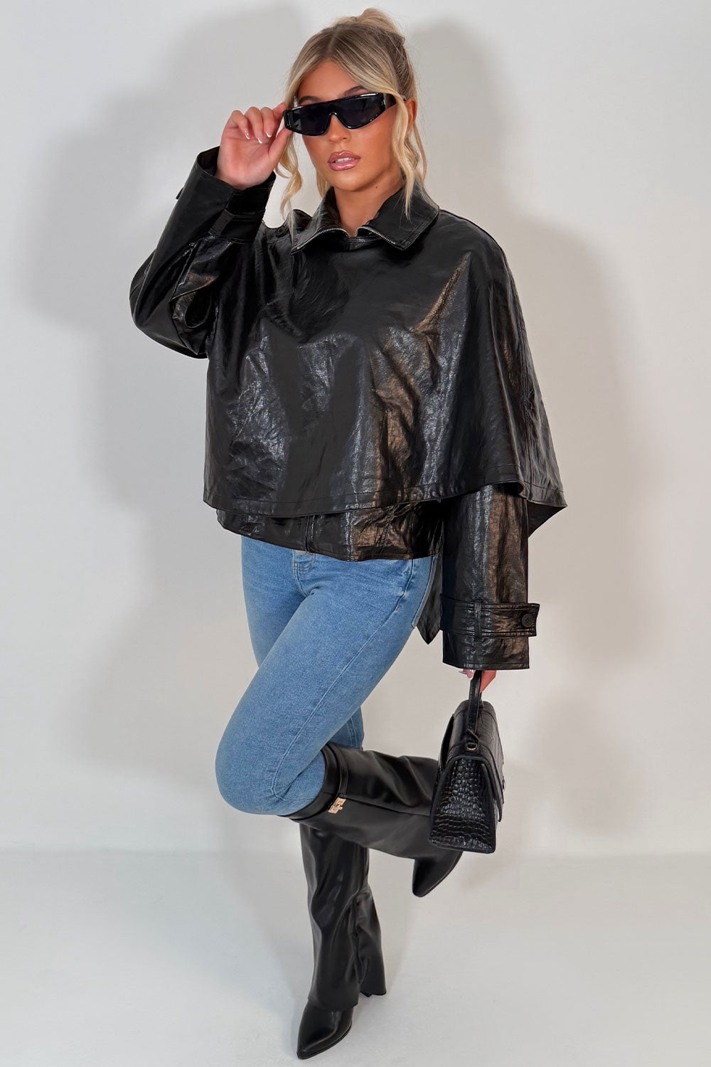 faux leather scarf detail jacket for womens styledup uk