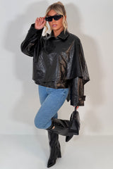 faux leather scarf detail jacket for womens styledup uk