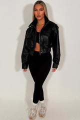 zara womens faux leather jacket with shoulder tabs and front pockets black styledup outerwear 
