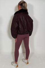 fur collar and trim bomber jacket for womens styledup