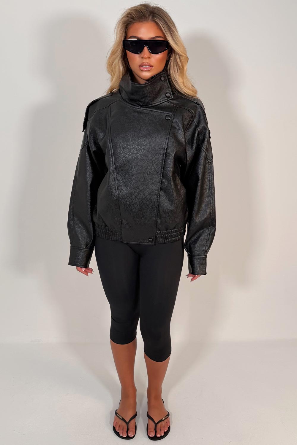 womens zara faux leather funnel neck jacket styledup uk