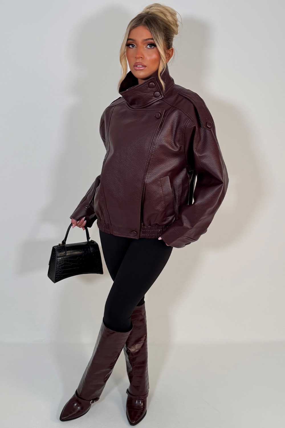 womens burgundy leather effect jacket zara uk styledup
