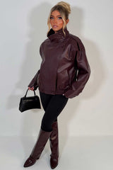 womens burgundy leather effect jacket zara uk styledup