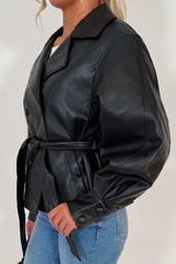 double breasted belted faux leather jacket with long sleeves womens zara uk 