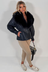 faux fur faux leather jacket with cinched waist styledup uk 