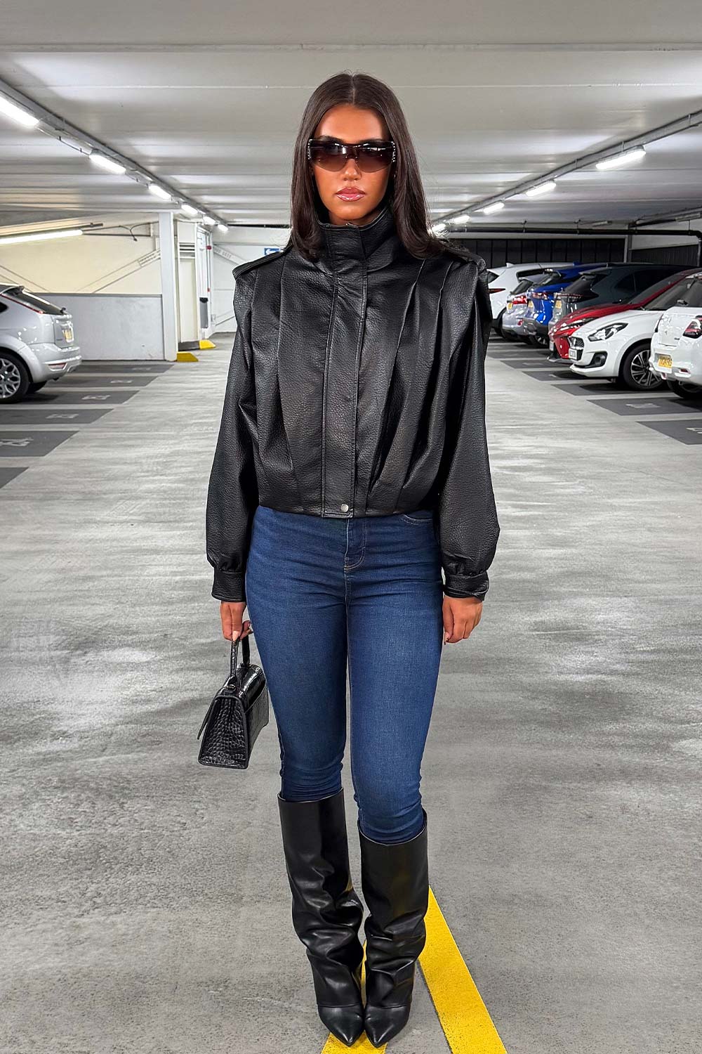 womens zara funnel neck leather effect jacket uk styledup 