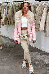 faux leather faux fur collar jacket styledup uk
