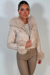 fur hood fur cuff faux leather jacket with gold buttons styledup uk