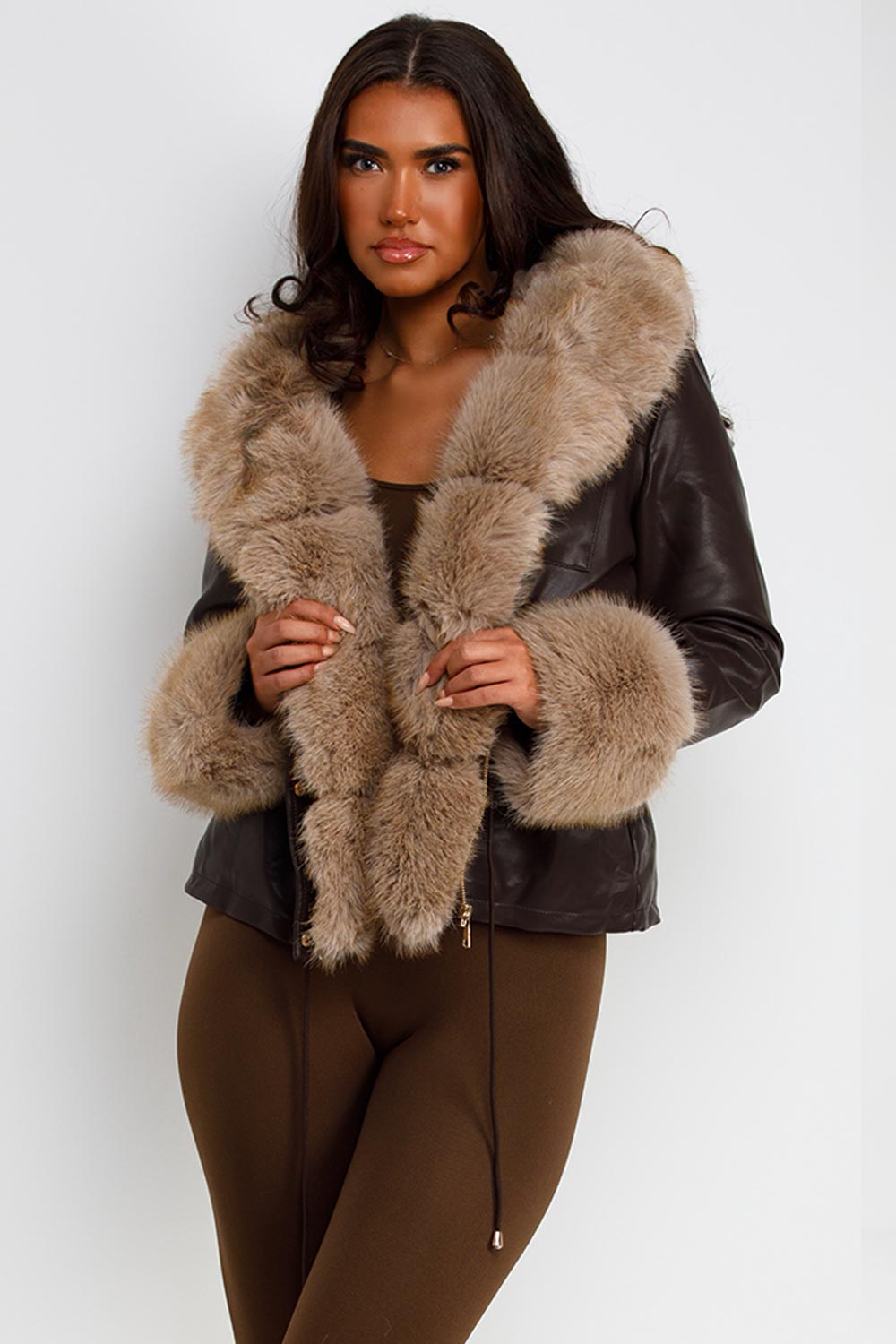 faux fur faux leather jacket for girl friend styledup uk