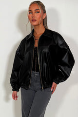 zara womens faux leather bomber jacket with long sleeves