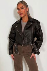 womens zara brown faux leather short jacket with collar styledup fashion