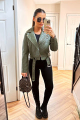 zara biker faux leather jacket with belt 