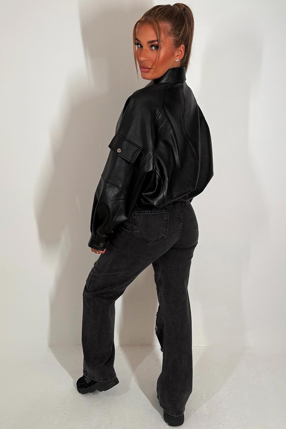 womens overszied faux leather jacket zara uk