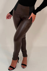 brown leather look high waist leggings contouring tummy control shape wear uk