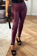 faux leather high waist leggings burgundy styledup