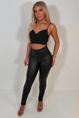 womens black faux leather high waist leggings best tummy control jaggings in uk styledup