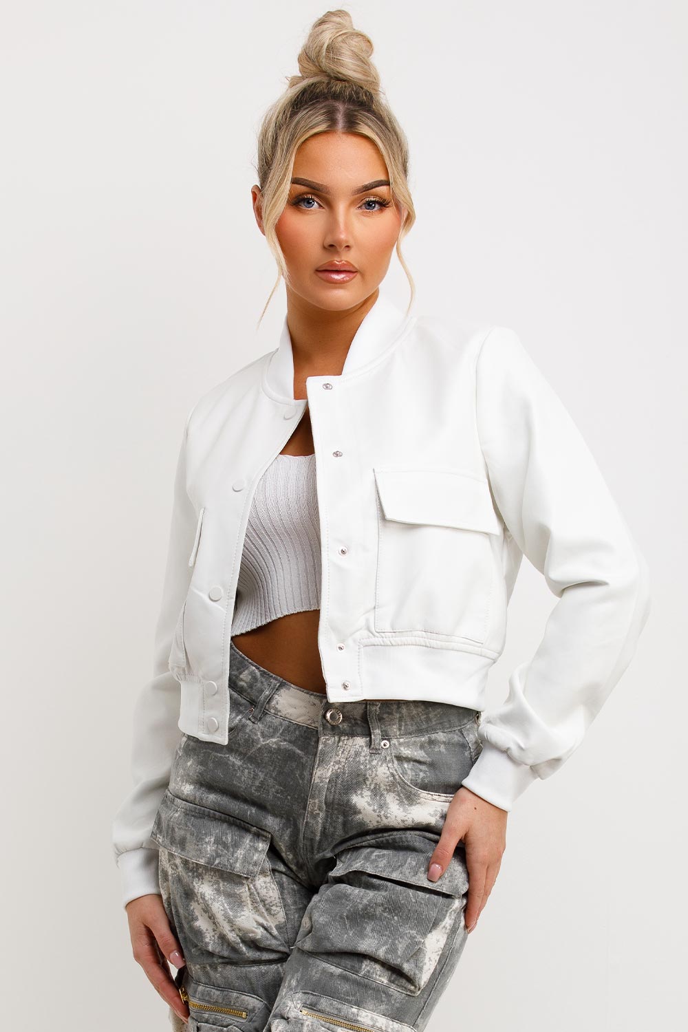 womens faux leather crop bomber jacket womens outerwear