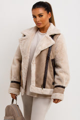 womens faux fur faux suede aviator jacket