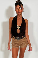 womens taupe suede cowboy shorts styledup rave party outfit 