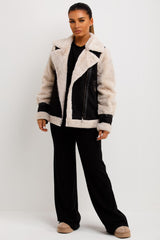 womens faux fur faux suede aviator jacket sale uk