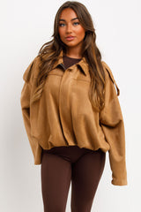 faux suede bomber jacket with shoulder tabs styledup